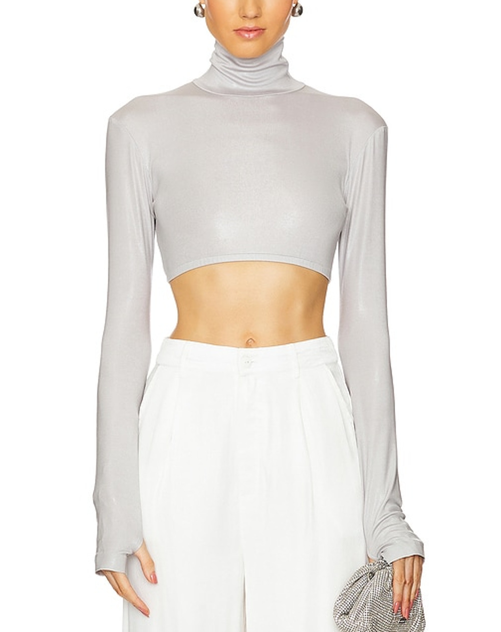 Norma Kamali Cropped Gray Turtleneck Top Size S